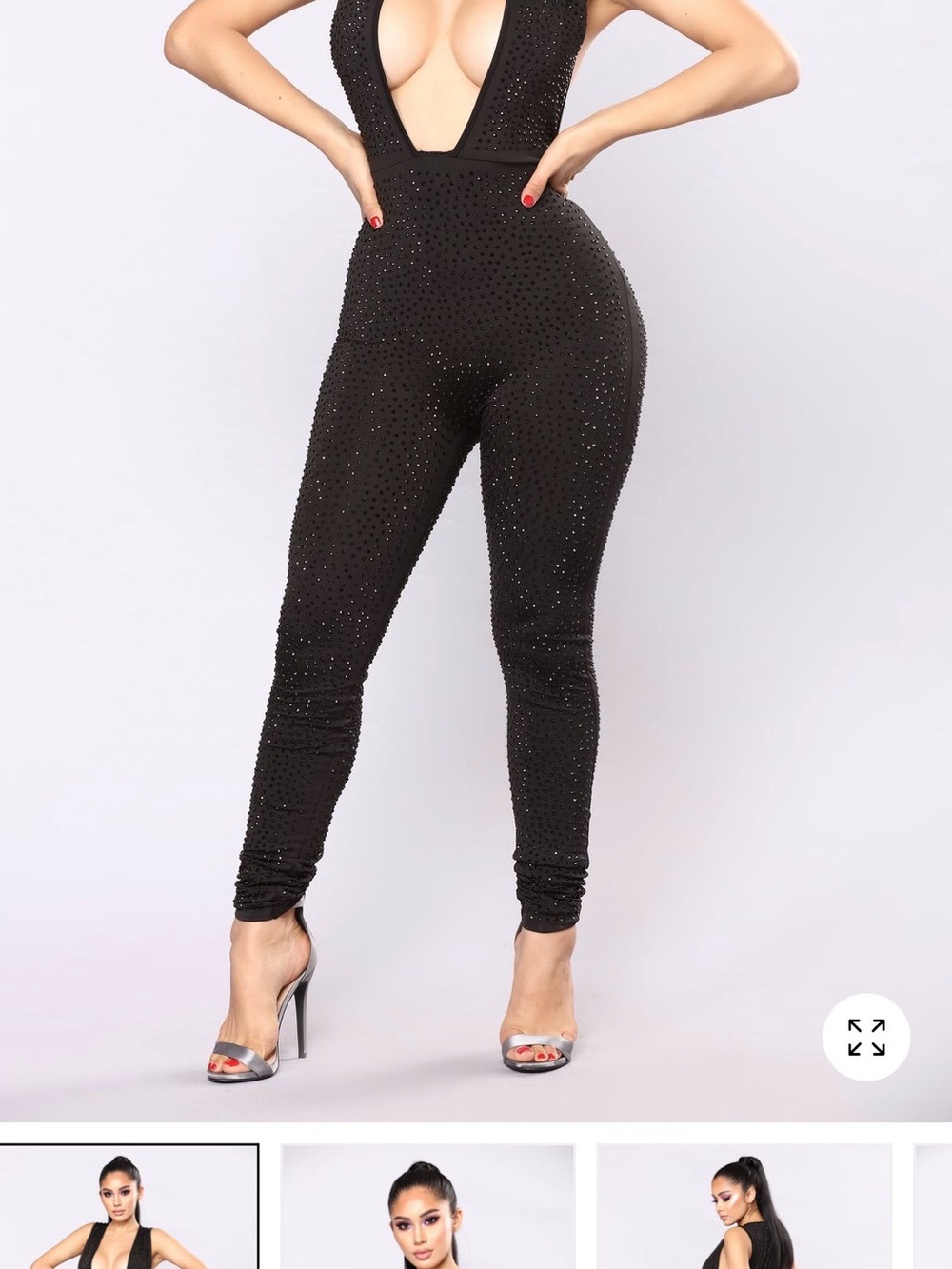 Women’s Black Rhinestone Jumpsuit - Sleek Sexy Fit by fashion nova